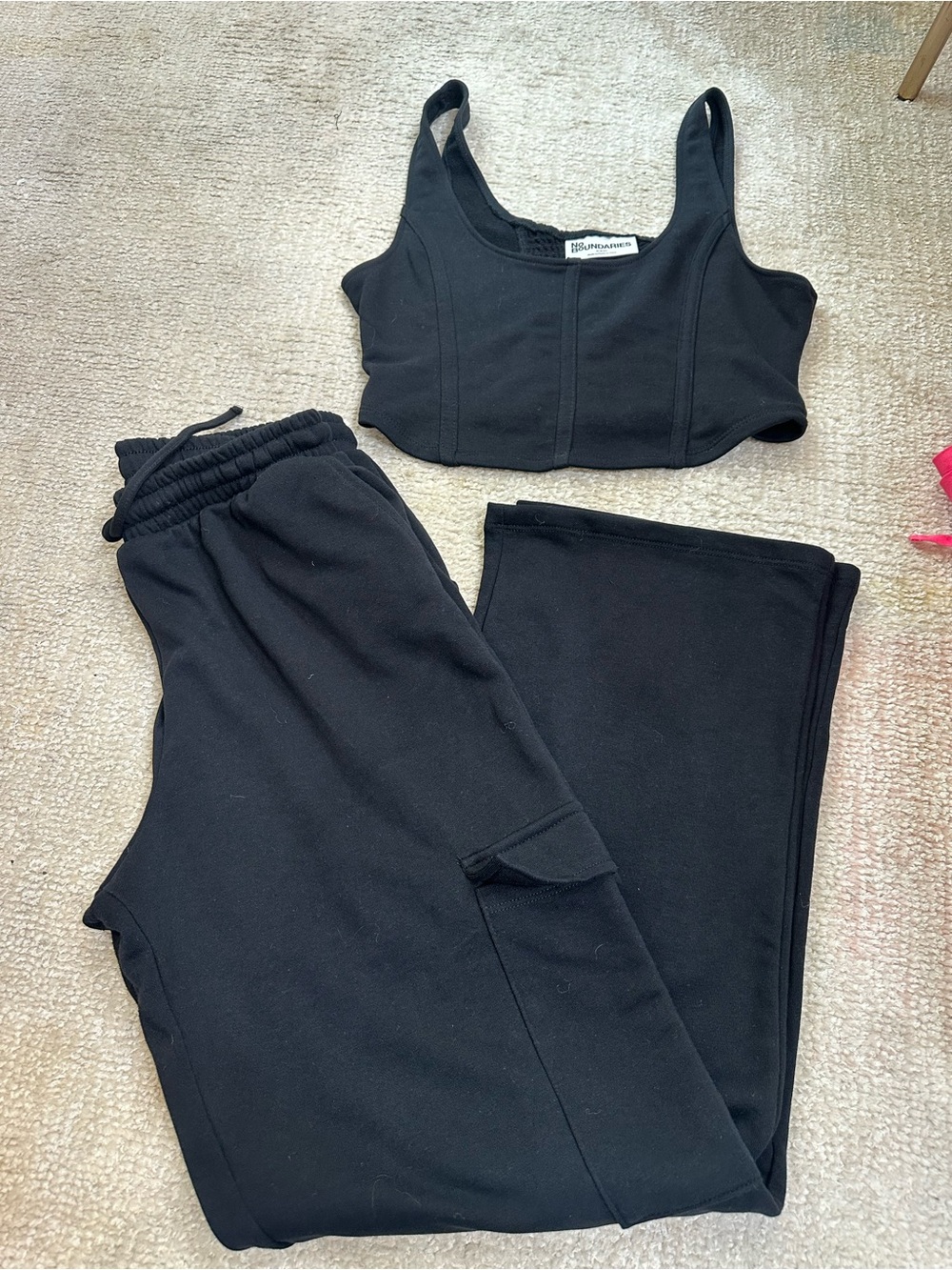 Walmart Black Cropped Tank and Pants Set